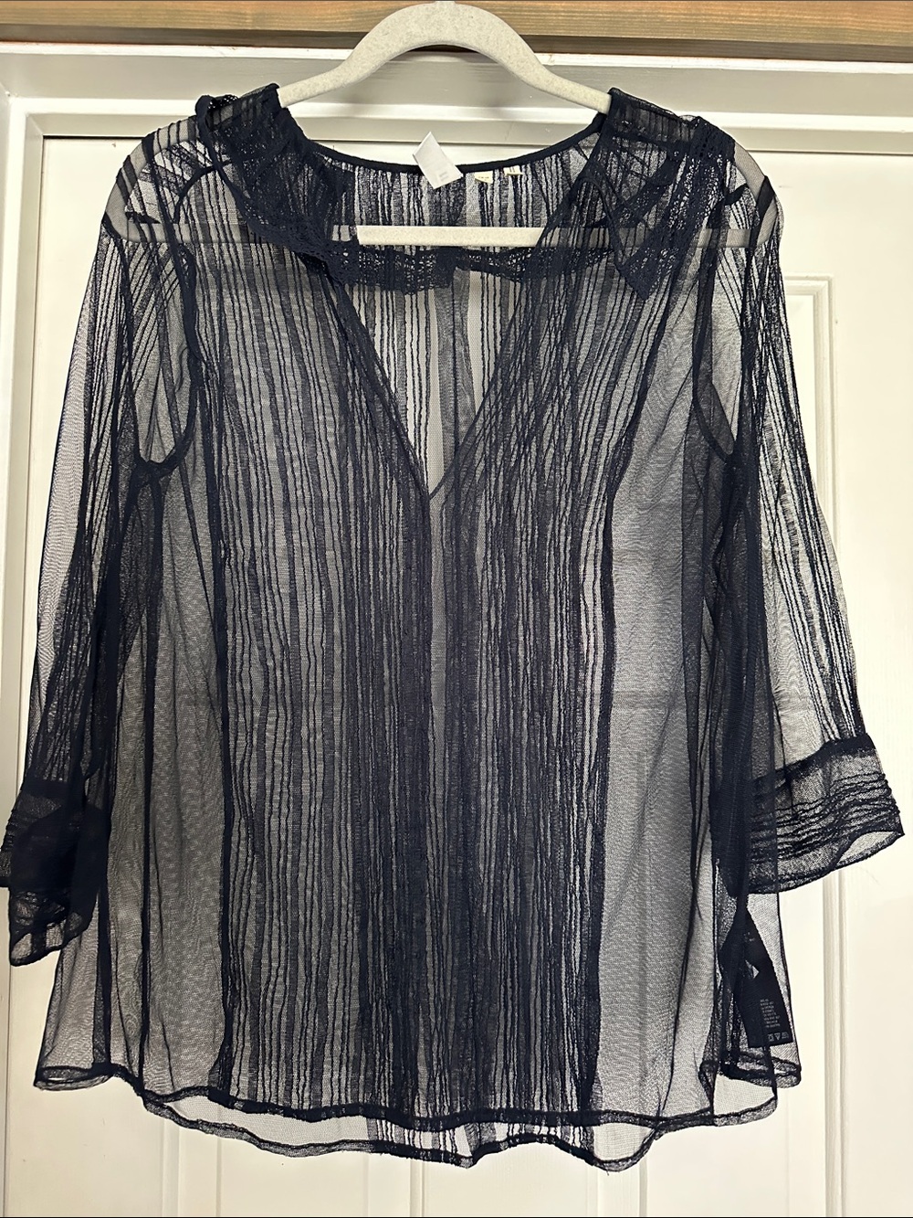 Meadow Rue Navy Sheer Striped Blouse